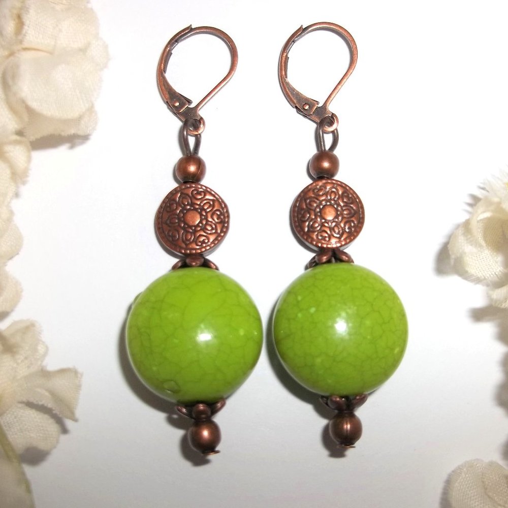 Boho Earring, Green Earring, Copper Earring, Green & Copper Earring Earring A080